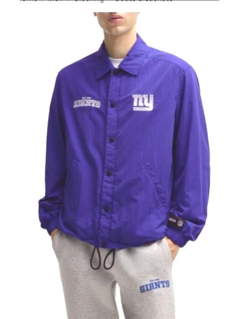BOSS NFL New York Giants Team Mens Blue Pockets Windbreaker Jacket Sz M New